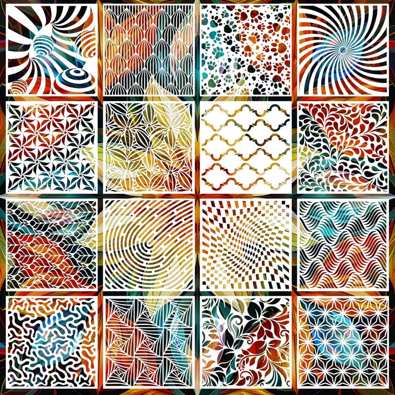 Resflyar 16 PCS Geometric Stencils 6 x 6 Inch Reusable Mandala Painting Templates for Scrapbooking Cookie Tile Wall Furniture Floor Decor Craft Drawing Tracing DIY Art Supplies - Image 1